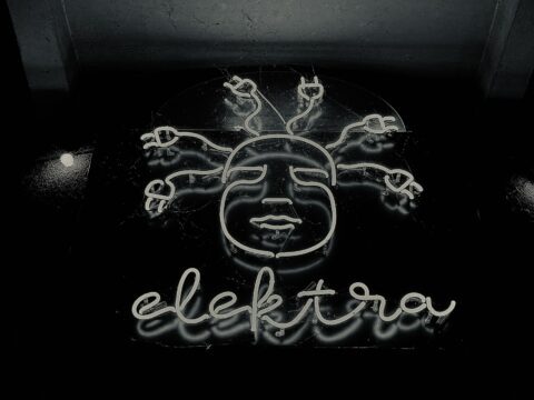 A picture of the neon Elektra sign in Warsaw, Poland