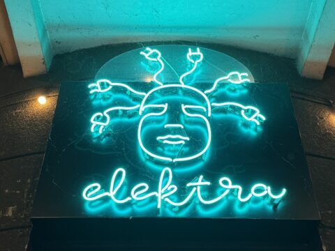 A picture of the neon Elektra sign in Warsaw, Poland